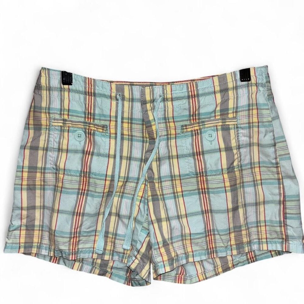 Y2k GAP grail yellow and blue plaid mini short with pockets and waist tie